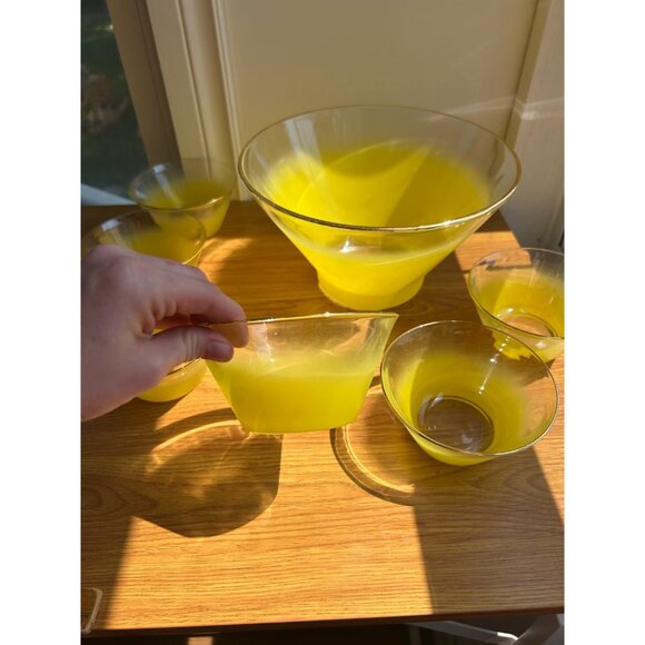 Blendo yellow gold rimmed large salad bowl set MCM - Picture 8 of 10